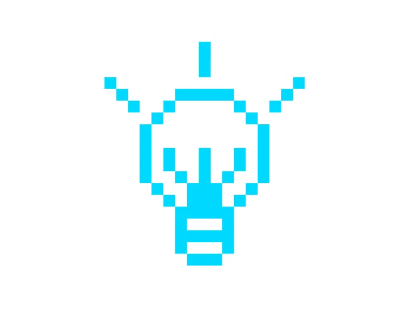 a pixelated lightbulb. turquoise.